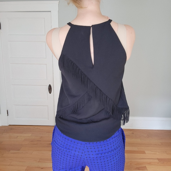 Parker black fringe top with silk size S - Picture 3 of 5